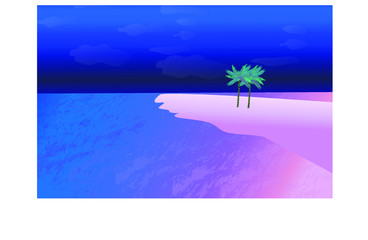 dark blue-pink water and island