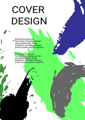 Multicolored background. Paint strokes. A4 background with multi-colored strokes. Design template for the design of banners, posters, booklets, reports, magazines. EPS 10