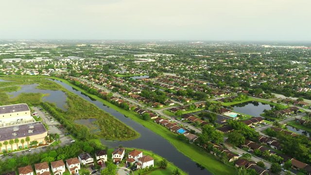 Aerial footage Miramar Florida USA suburban neighborhoods