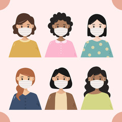 A Diverse Character of Women Wearing Face Masks