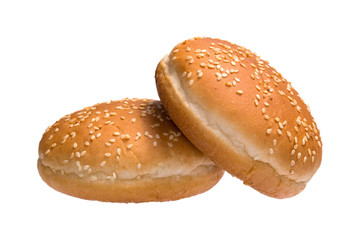 Two burger buns isolated on white background