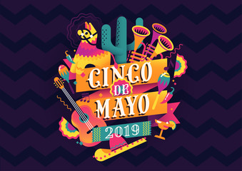 Federal Mexican holiday Cinco de Mayo or 5 of May celebration vector background. Ideal for Mexican themed parties flyers, banners and social media posts
