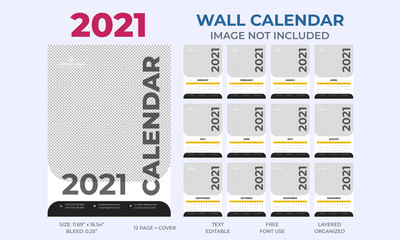 Fototapeta na wymiar Modern Wall Calendar 2021