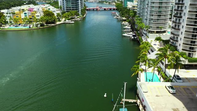 Aerial reveal Beautiful scene Miami Beach Indian Creek Allison Island til up