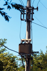 Power pole and  mounted mains High voltage three phase transformer,  and some of the transmission...