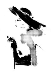 Fashion girl black and white. Fashion illustration.
