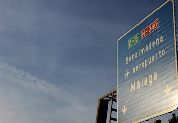 Road sign indicating the city of Benalmádena, in the province of Malaga (Spain)
