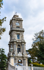Fototapeta na wymiar Istanbul, Turkey - October 16, 2018. Clock tower and thermometer Dolmabahche Palace