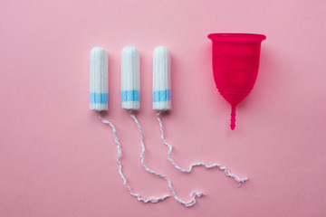 Menstrual cup and tampons. Reusable menstrual cup is an alternative to disposable tampons.