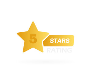 Five stars customer product rating review. Badge design with star label. Modern vector illustration