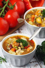 Bowls with Italian soup minestrone