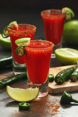 Shots with sangrita - traditional Mexican cocktail