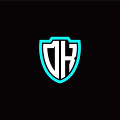 Initial O K letter with shield modern style logo template vector