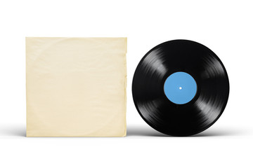 Paper inner sleeve and vinyl LP record isolated on white.