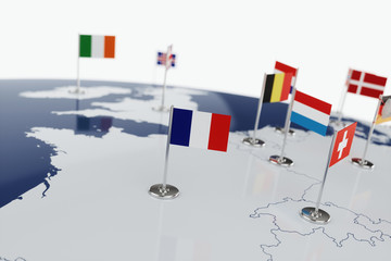 Coronavirus medical surgical face mask on the French national flag