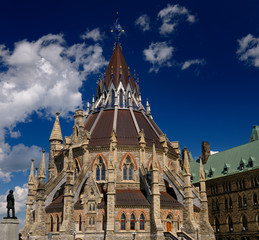 Fototapeta na wymiar Renovated Library and Center Block of federal government Parliament Buildings in Ottawa