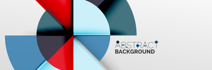 Bright color circles, abstract round shapes and triangles composition with shadow effects. Vector modern geometric design template