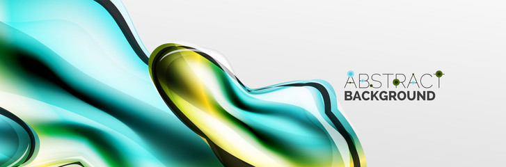 Vector abstract background, flowing liquid style bubble with metallic, color quicksilver chrome texture and color glow effects