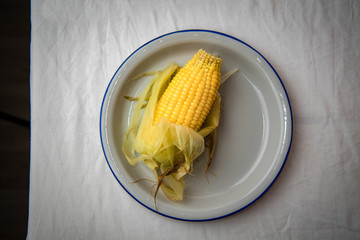 Corn cobs  on table