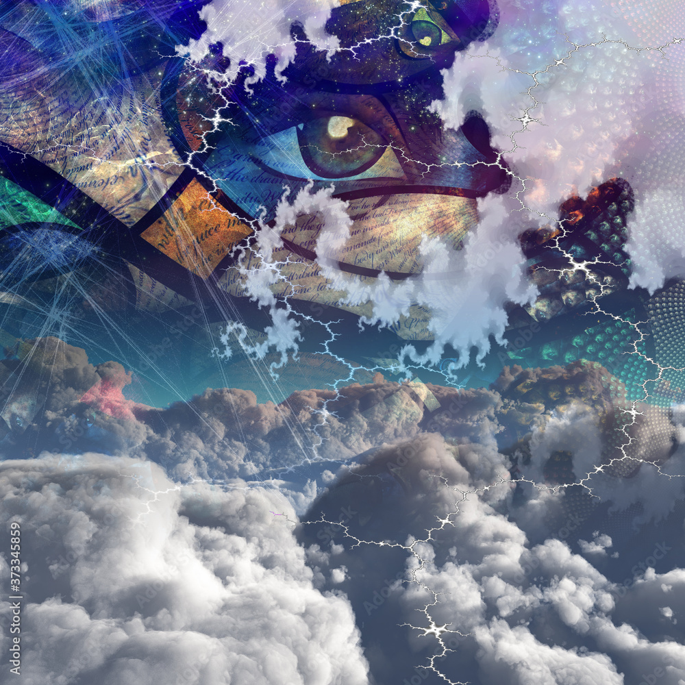 Aufkleber clouds and abstract. eyes in the sky. 3d rendering