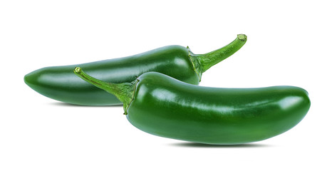 Green hot chili peppers isolated on white background