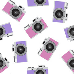 purple and pink black retro camera pattern seamless vintage photo hipster vector - 373346809
