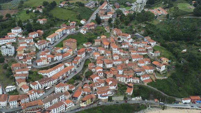 Lastres, beautiful coastal village in Asturias,Spain. Aerial Drone Footage