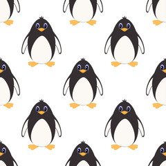 cartoon penguin seamless pattern isolated on white