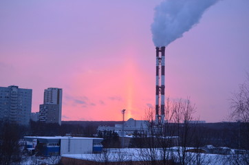 Unusual winter sunset in the city