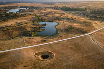 Landscape with sowing field near Malpartida de Caceres. Extremadura.