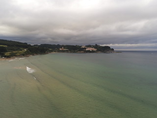 Beautiful beach in Lastres. Asturias. Colunga, Spain. Aerial Drone Photo