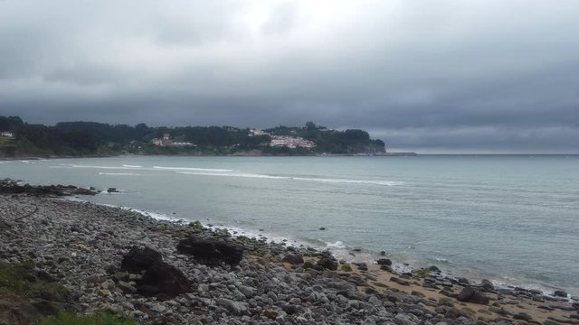 Beach in Lastres, coastal village of Asturias,Spain.