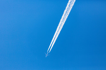 blue sky background with airplane