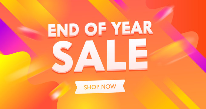 End of Year Sale Advertising Banner with Typography on Colorful Background. End of Season Backdrop Content Promo Flyer