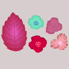 Vector set  leaves and flowers.  art autumn leaves and decorative flowers. Plant ornate decorations overlay.Hand drawing.