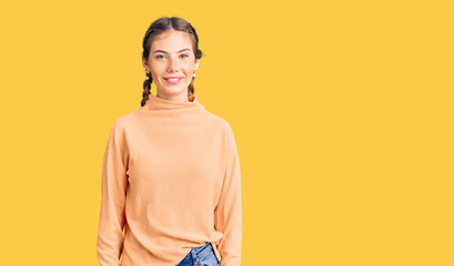 Beautiful caucasian woman with blonde hair wearing casual winter sweater smiling looking to the side and staring away thinking.