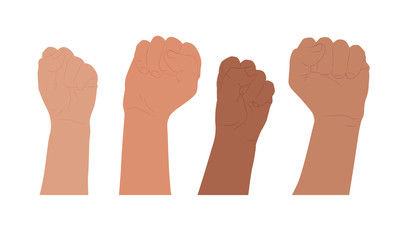 Friendship, partnership of hands. Composition of hands with different skin tones supporting each other. protest.