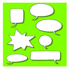 Set of comic speech bubbles with halftone shadow