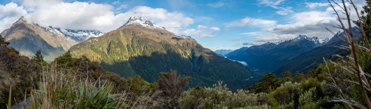 View from Routeburn Track to Hollyford Valley in Fiordland National Park, South Island/New Zealand