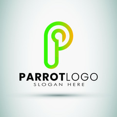 P letter parrot logo design template