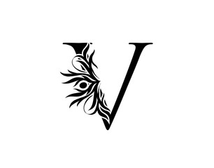 Callygraphy letter V. Graceful royal style. Calligraphic arts logo. Vintage drawn emblem for book design, brand name, stamp, Restaurant, Boutique, Hotel.
