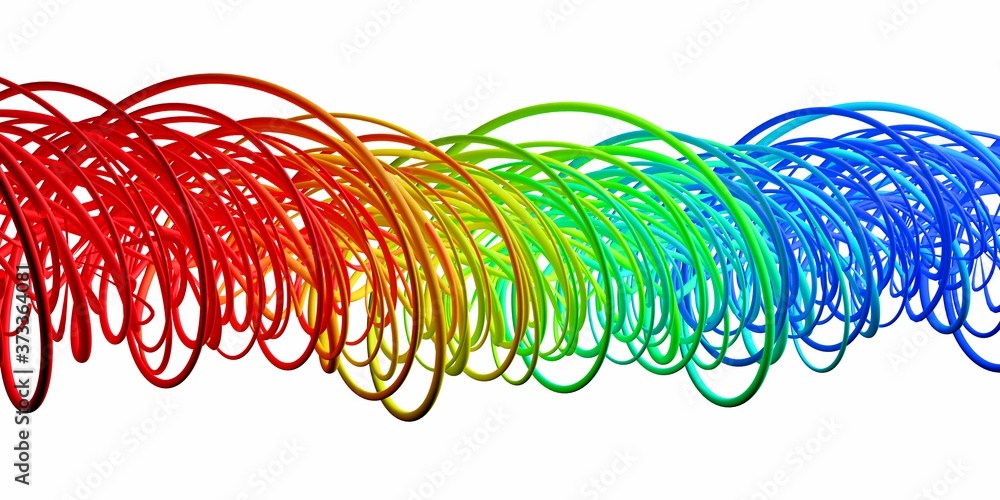 Poster abstract modern dynamic rainbow spectrum colored flowing curve swirl or twirl spiral shape lines iso
