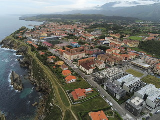 Fototapeta na wymiar Llanes, beautiful coastal village in Asturias. Spain. Aerial Drone Photo