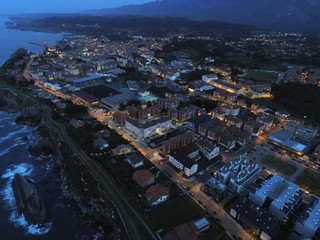 Llanes, beautiful coastal village in Asturias. Spain. Aerial Drone Photo