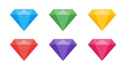 Diamond vector isolated collection. Vector gem jewel symbol signs. Cartoon diamonds icon colored collection in trendy flat design