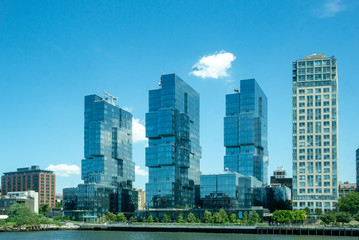 Brooklyn, NY / USA - 8/20/20: Landscape view of the Williamsburg South Ferry Landing and Schaefer...