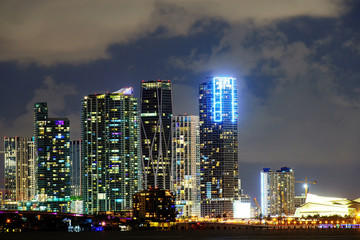 Miami night downtown. Miami, Florida, USA downtown cityscape.