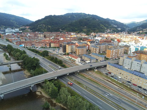 Mieres, city in Asturias,Spain. Aerial Drone Photo