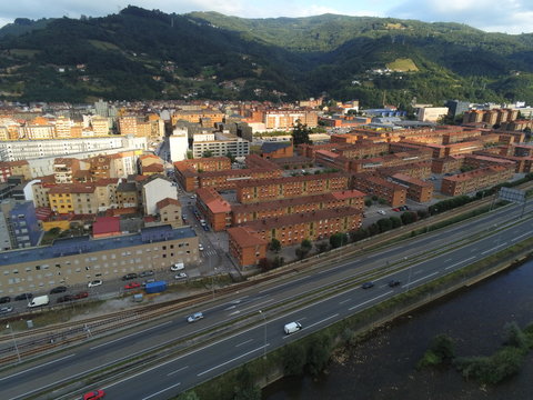 Mieres, city in Asturias,Spain. Aerial Drone Photo