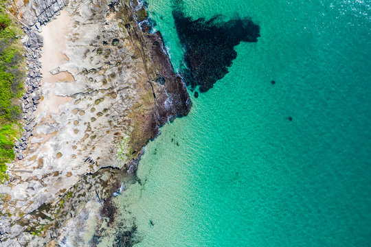 Yamba main beach and ocean pool bath aerial photograph on blue sky sunny day © Orion Media Group